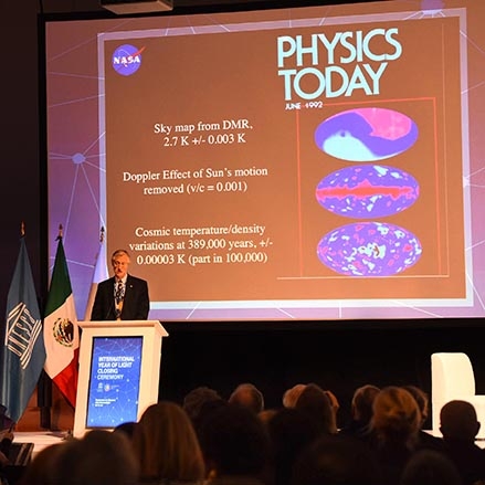Nobel laureate John Mather showed a slide with this Physics Today cover during his talk at the closing ceremony for IYL2015. Photo credit: J.Bardi/AIP